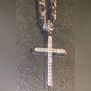 .925 SILVER FIGARO WITH SILVER TITANIUM DIAMOND CROSS NEW!!